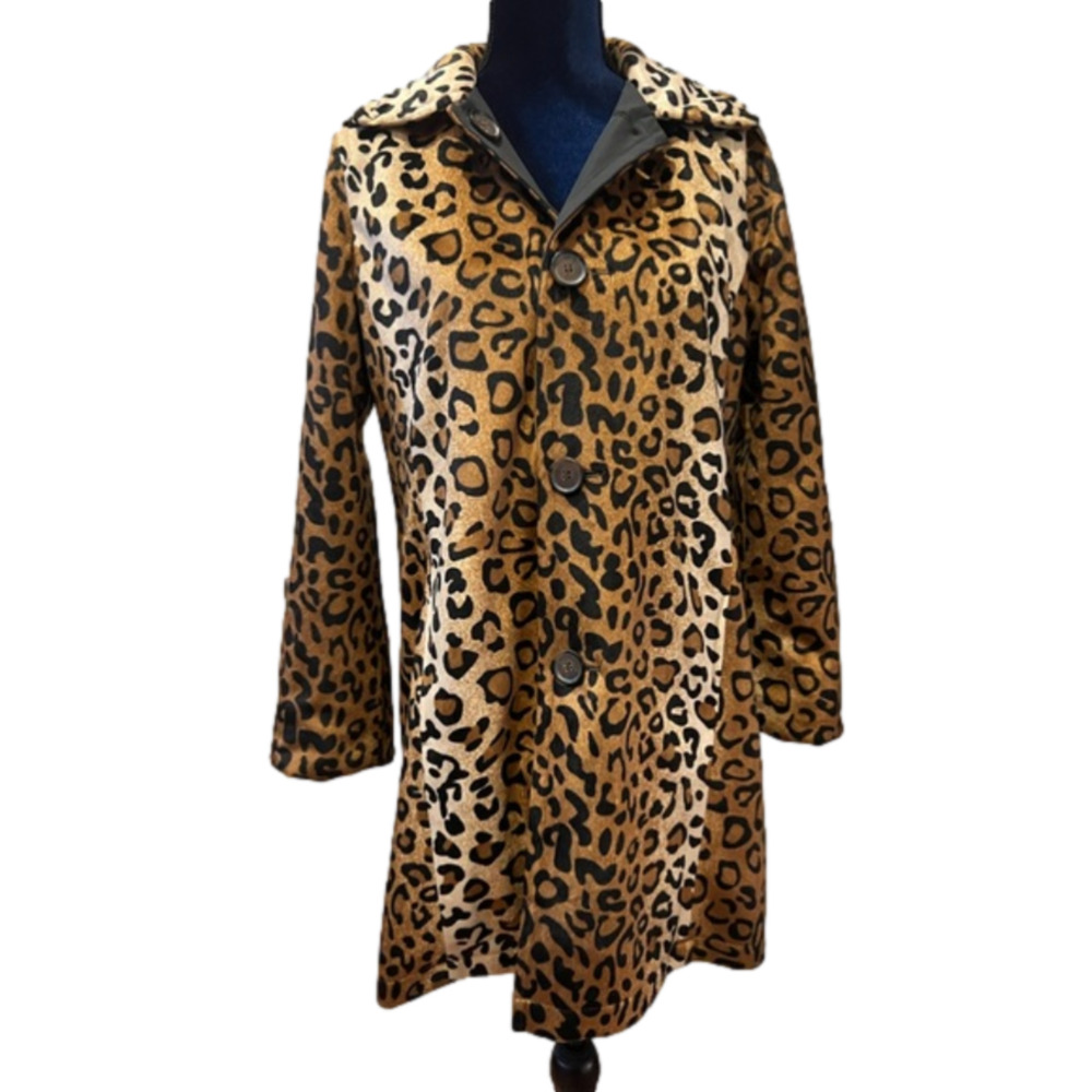 Dennis by Dennis Basso Reversible Winter Jacket Coat Leopard Print Black Size XS
